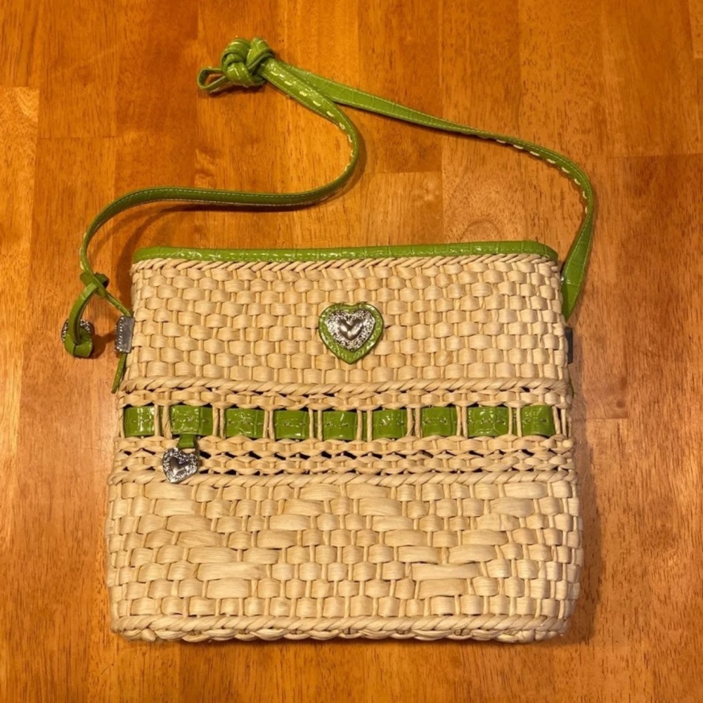 Brighton Straw Purse Handbag Leather Strap Green